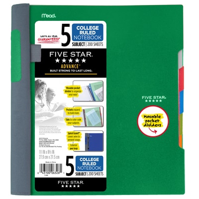 Five Star Advance 5 Subject Notebook 200ct CR