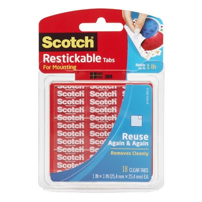 Scotch Restickable Tabs 1 in. x 1 in. Clear 18 Pack