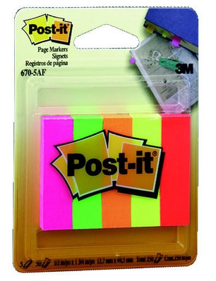 PostIt Page Markers Fluorescent Colors 12 in x 2 in 5 Pack