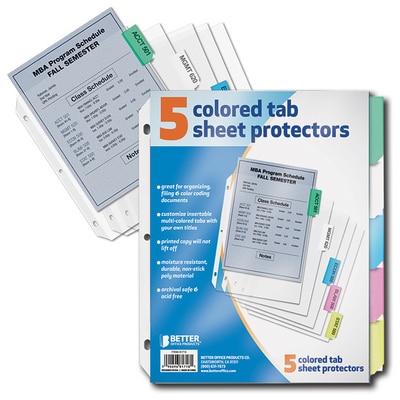 Better Sheet Protector 5 Color Tabs