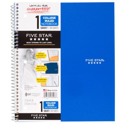 Five Star Wirebound Notebook 1 Subject College Ruled 11 x 8 12 Assorted Colors 100 ct