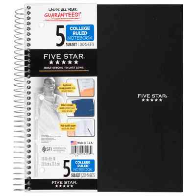 Five Star Wirebound Notebook 5 Subject College Ruled 11 x 8 12 Assorted Colors 200 ct
