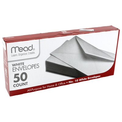Mead #10 Envelopes 4 14 x 9 12 White 50 Count