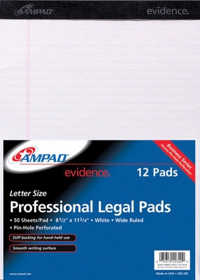 Ampad Perforated Writing Pad 8 12 X 11 34 White Wide Ruled 50 Sheets