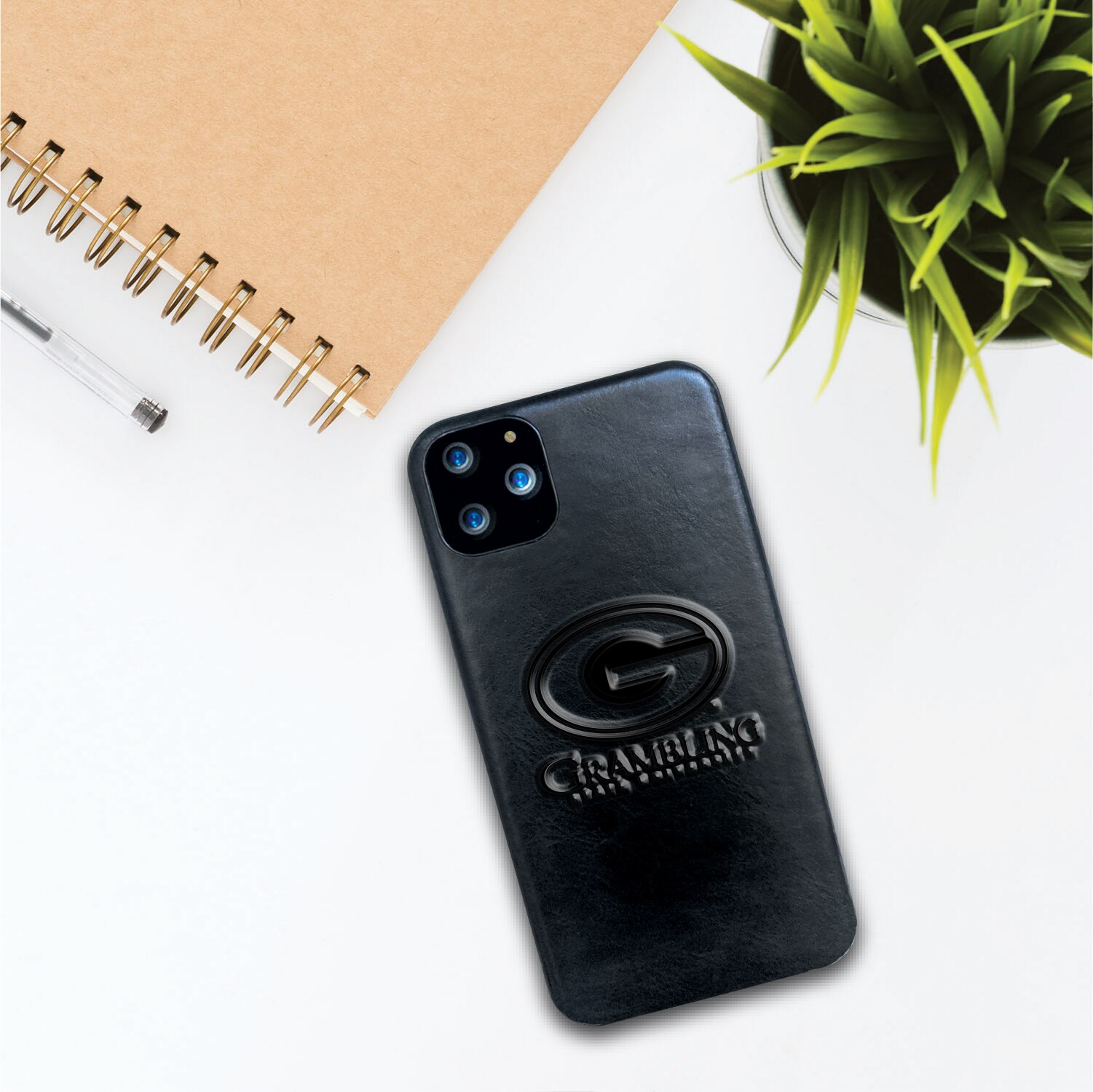Grambling State University Leather Shell Phone Case, Black, Alumni V2 - iPhone 12/12 Pro