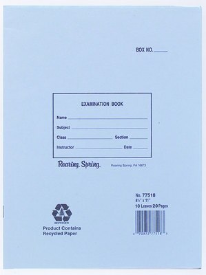 Roaring Spring Blue Exam Book 11 x 8.5 10 Sheets