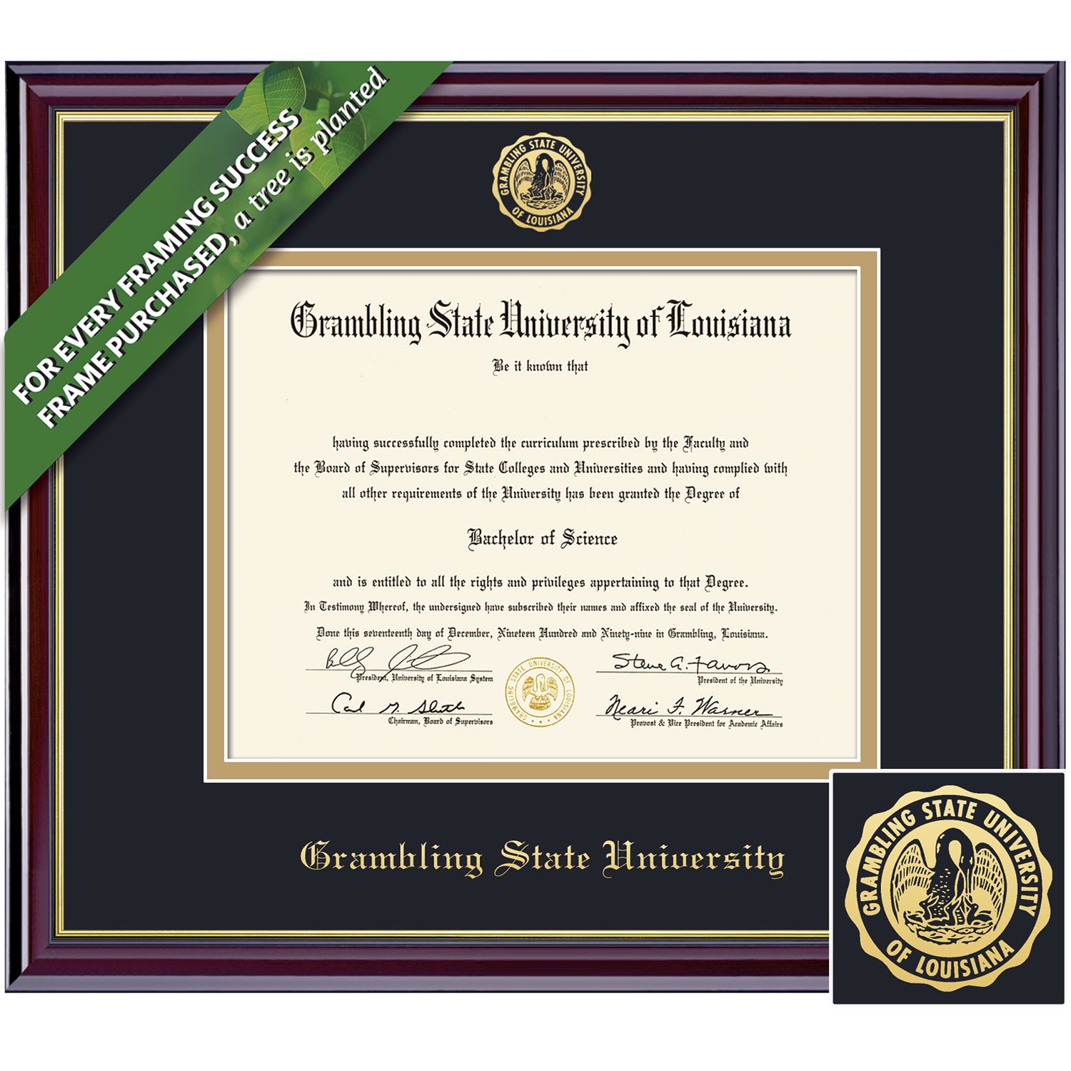 Framing Success 7 x 9 Windsor Gold Emb School Seal Bachelors, Masters Diploma Frame