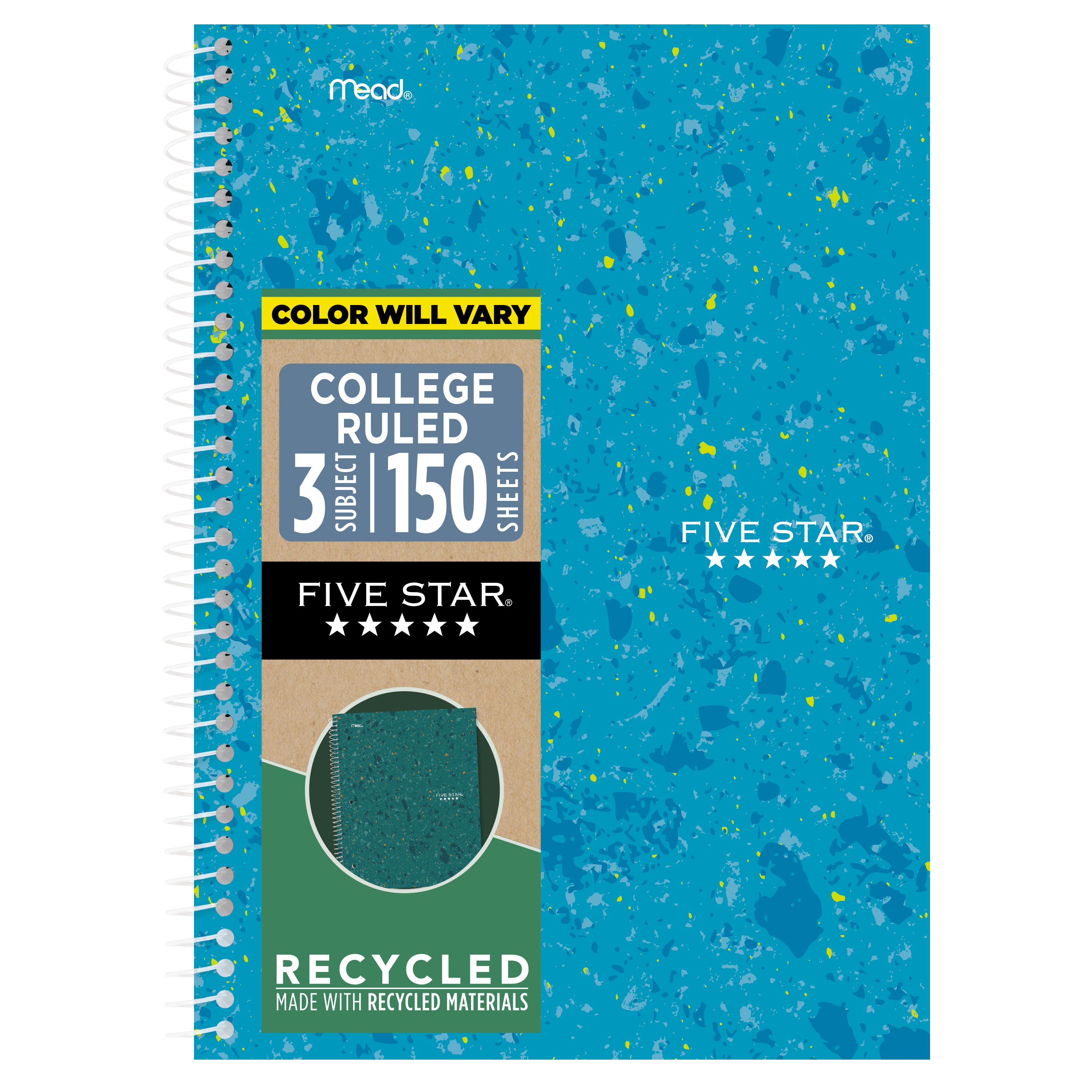 Five Star(R) Recycled Notebook Plus Study App 3 Subject College Ruled 6" x 9 1/2"