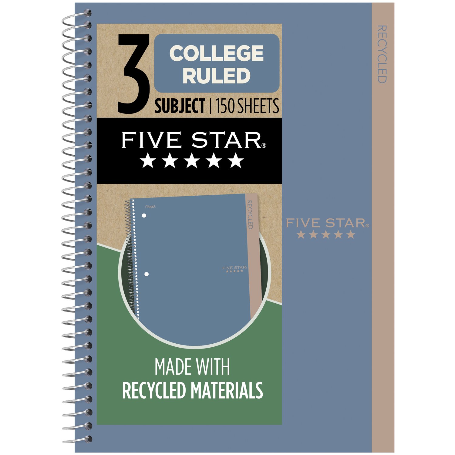 Five Star 3 Subject Recycled Notebook - Blue