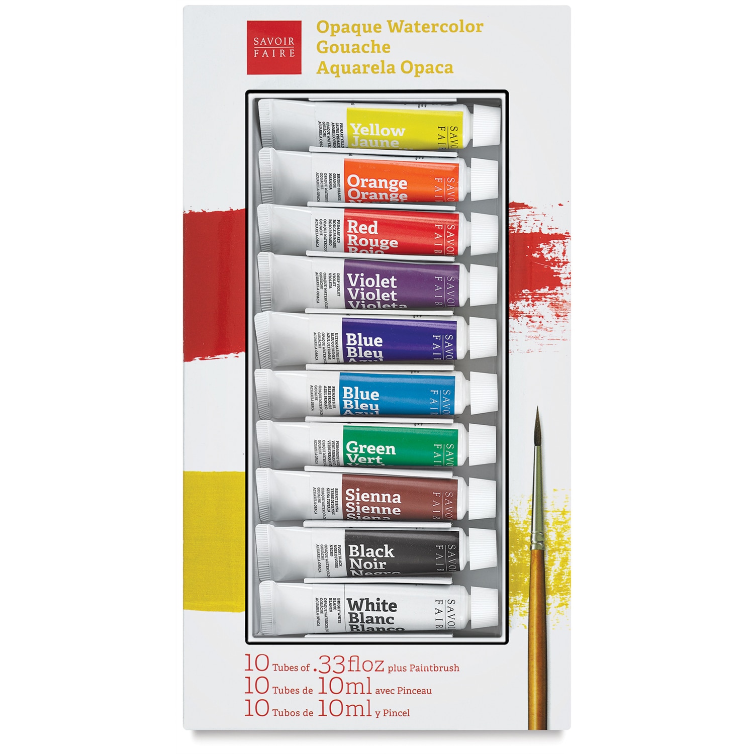 Savoir Faire Opaque Watercolor Gouache - Set of 10 Colors 10 ml tubes