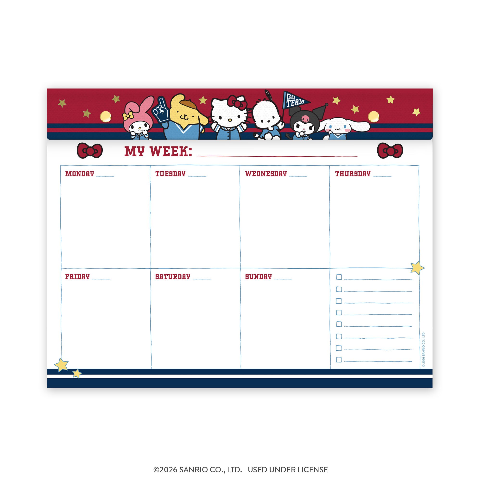 Studio Oh x Sanrio Hello Kitty and Friends Varsity Weekly Desk Pad with Grommets & Stickers