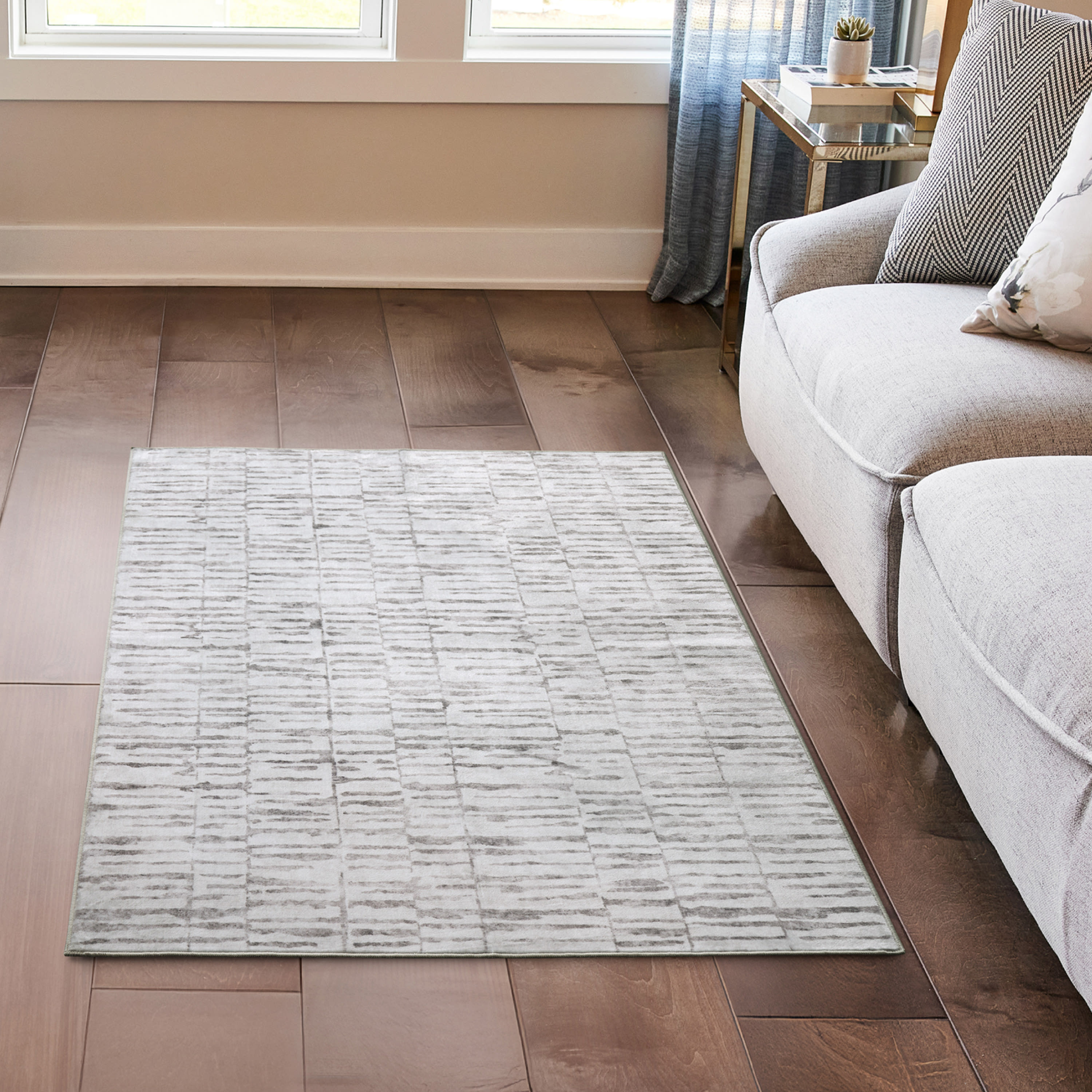 Wyatt & Ash Dream Mink Washable Rug Strata Texture Beige/Cream Abstract 3' x 5' Accent Rug
