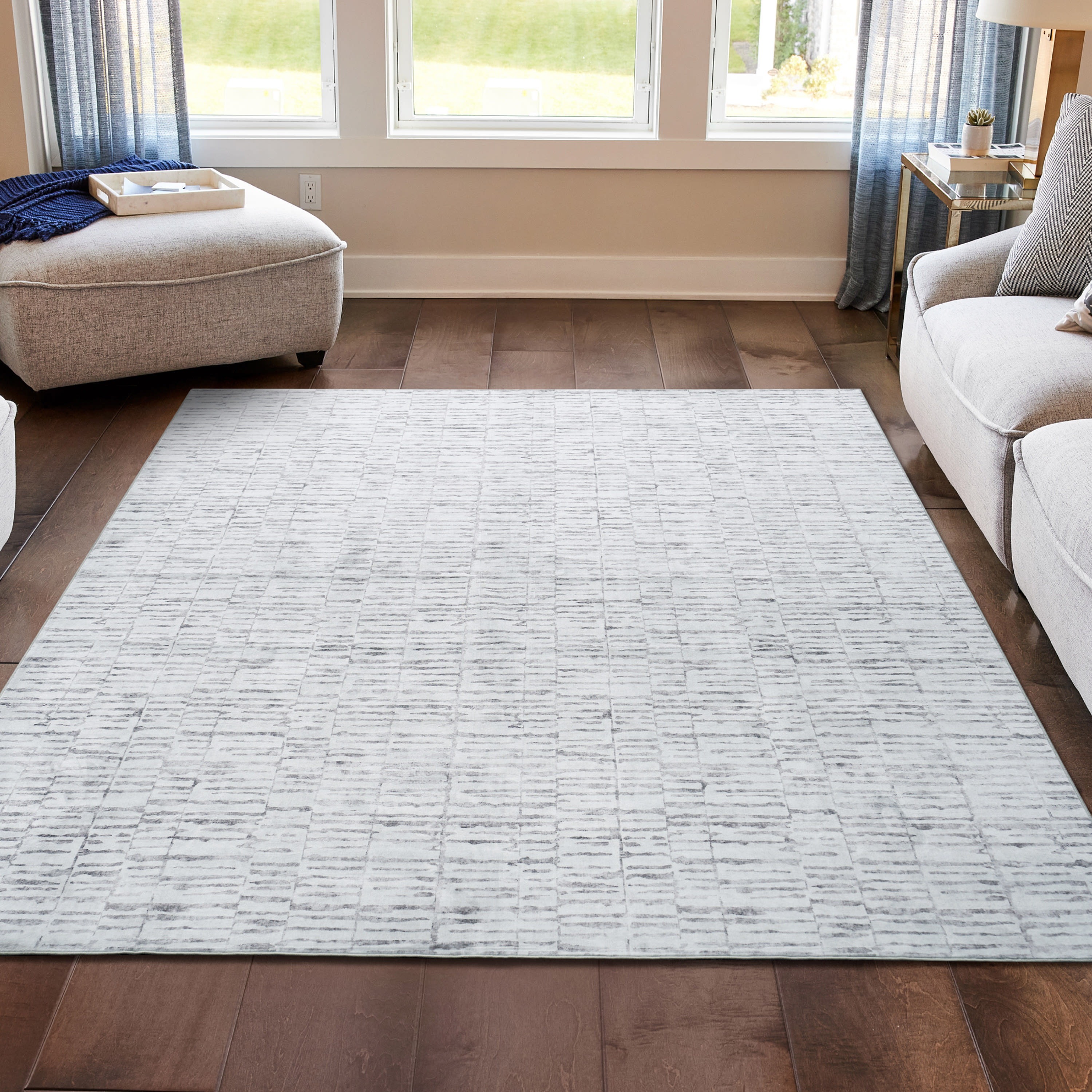 Wyatt & Ash Dream Mink Washable Rug Strata Texture Biege/Cream Abstract 5'3" x 7'5" Area Rug