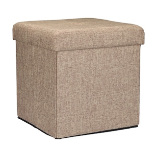 Simplify Faux Linen Folding Storage Ottoman Cube in Natural