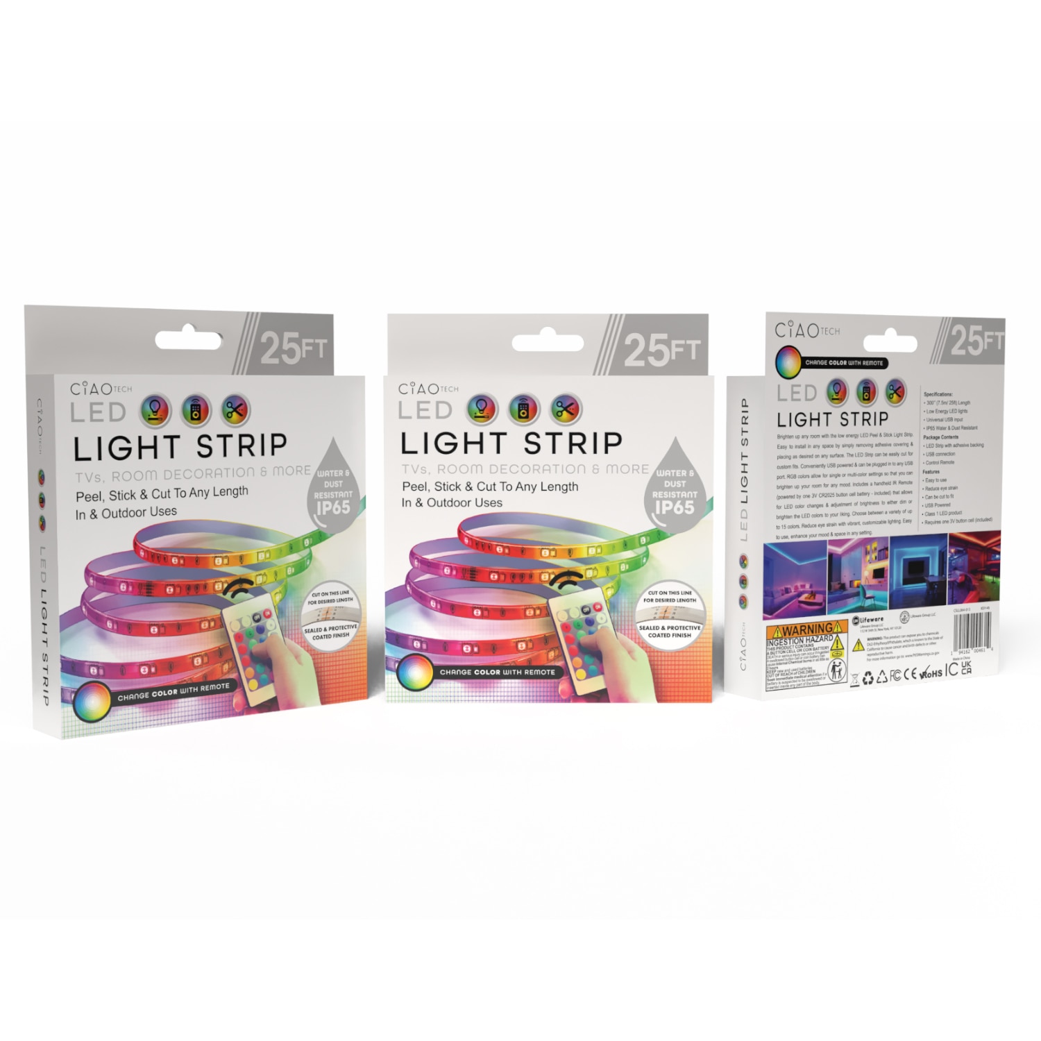 LED 25ft RGB LED Peel & Stick Light Strip w/ Remote