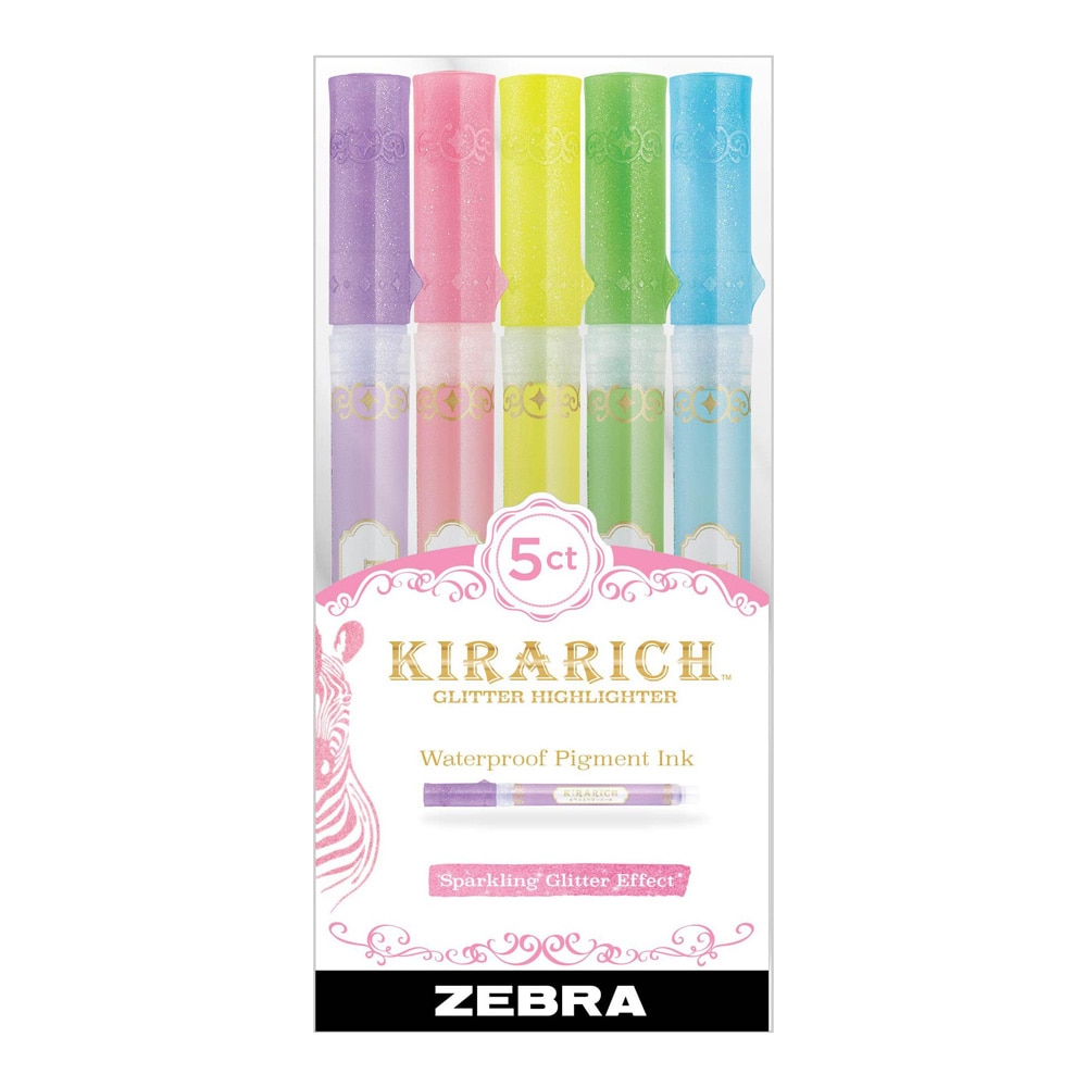 Kirarich Glitter Highlighter Chisel Tip Assorted 5Pk