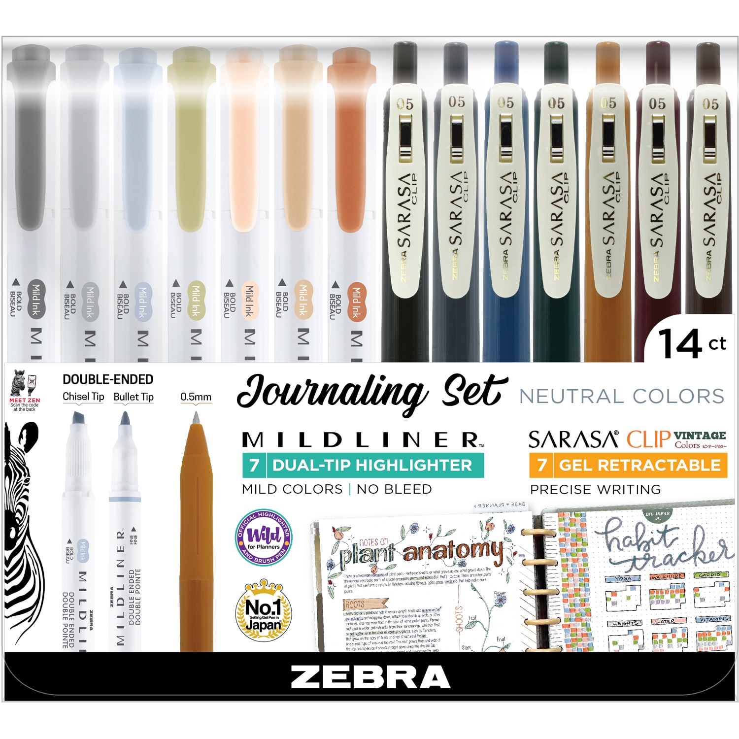 Journaling Set Mildliner & Sarasa Neutral Vintage 14pk