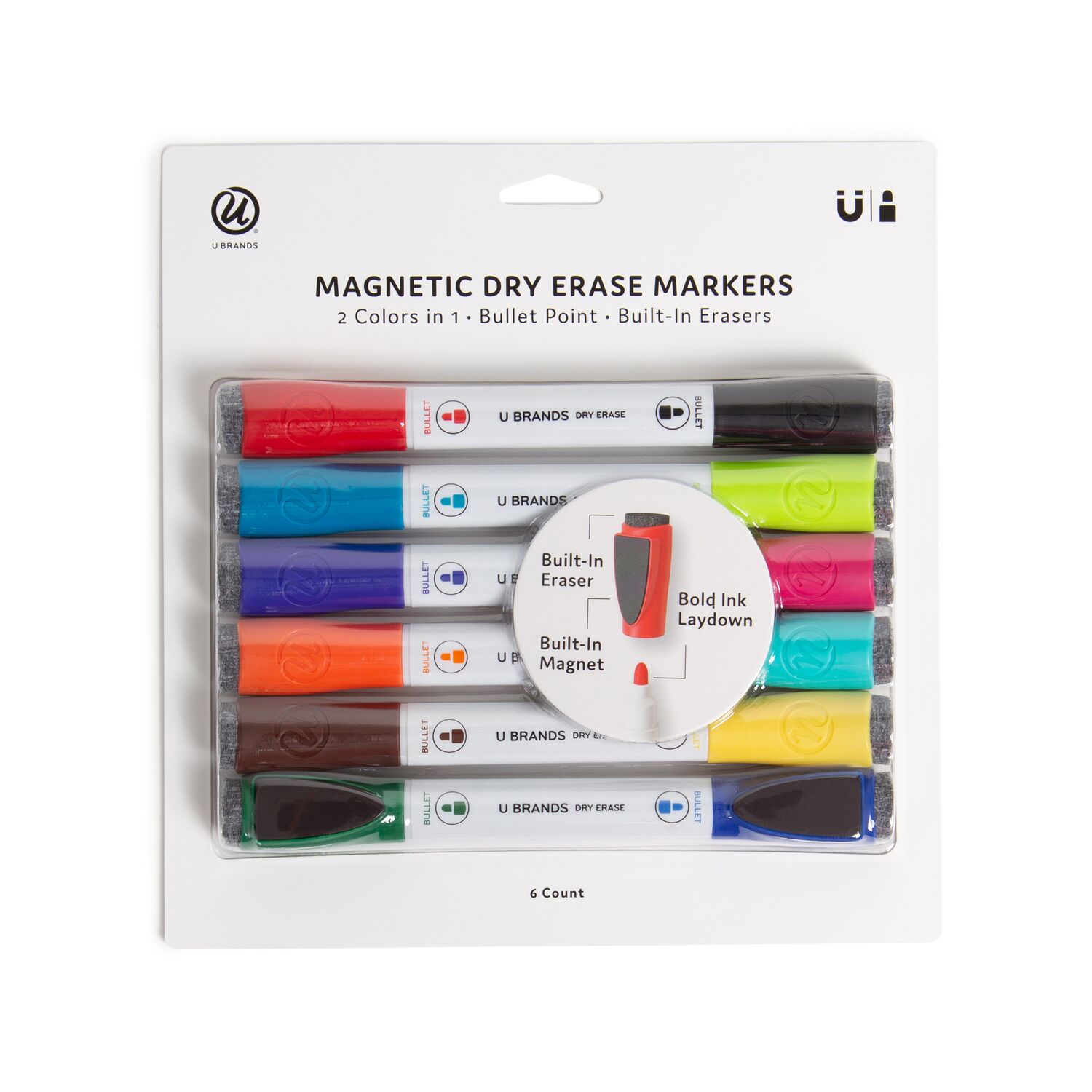 U Brands 6ct Double-Ended Magnetic Dry Erase Markers-Bullet Point