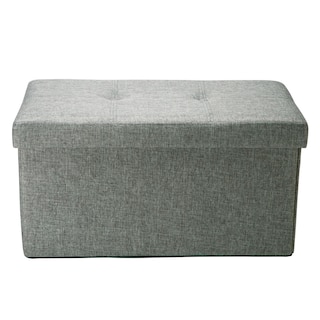 Simplify Faux Linen Double Folding Storage Ottoman