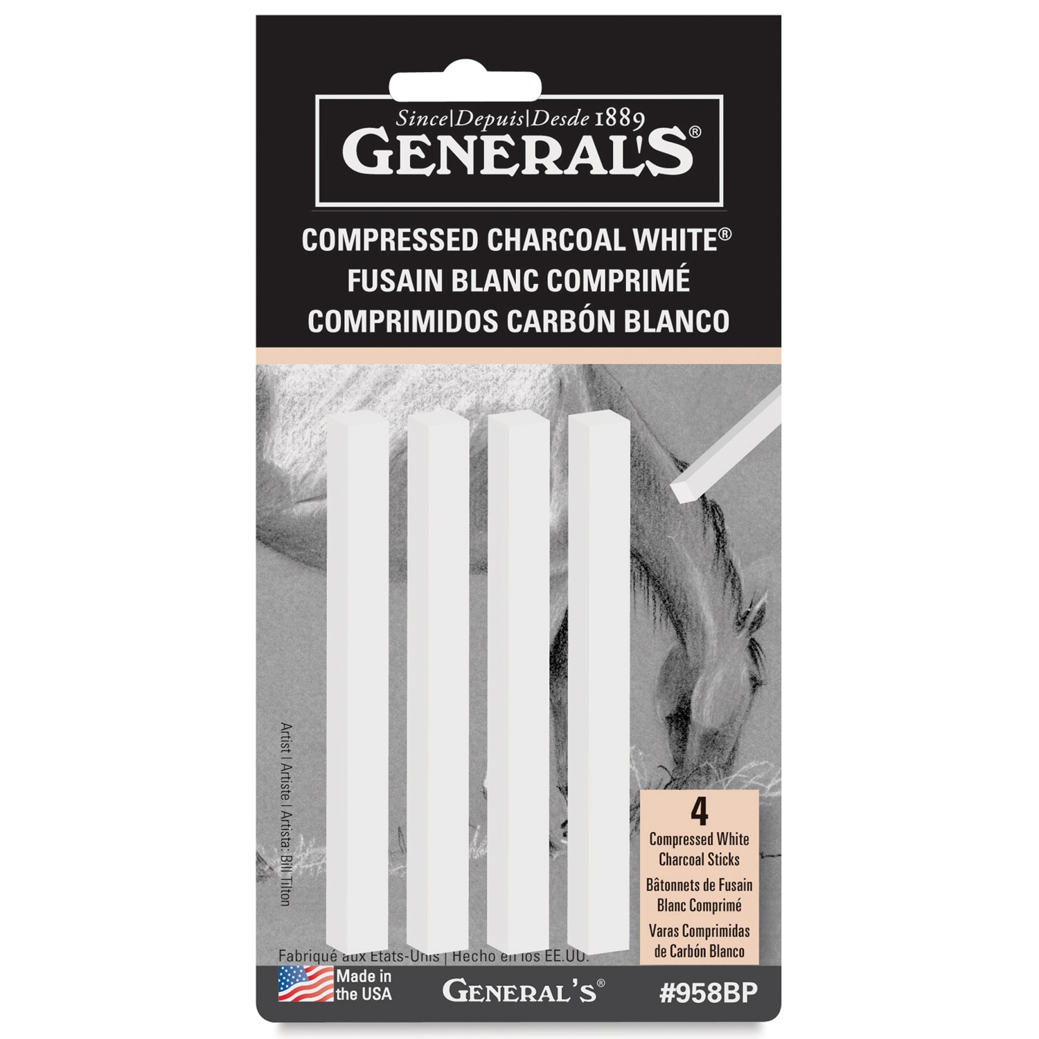 General Pencil Compressed Charcoal Set, White, 4/Pkg.