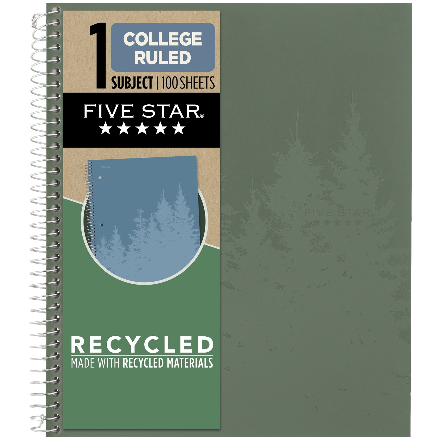 Five Star(R) Recycled 1 Subject Notebook, 100 count, College Ruled