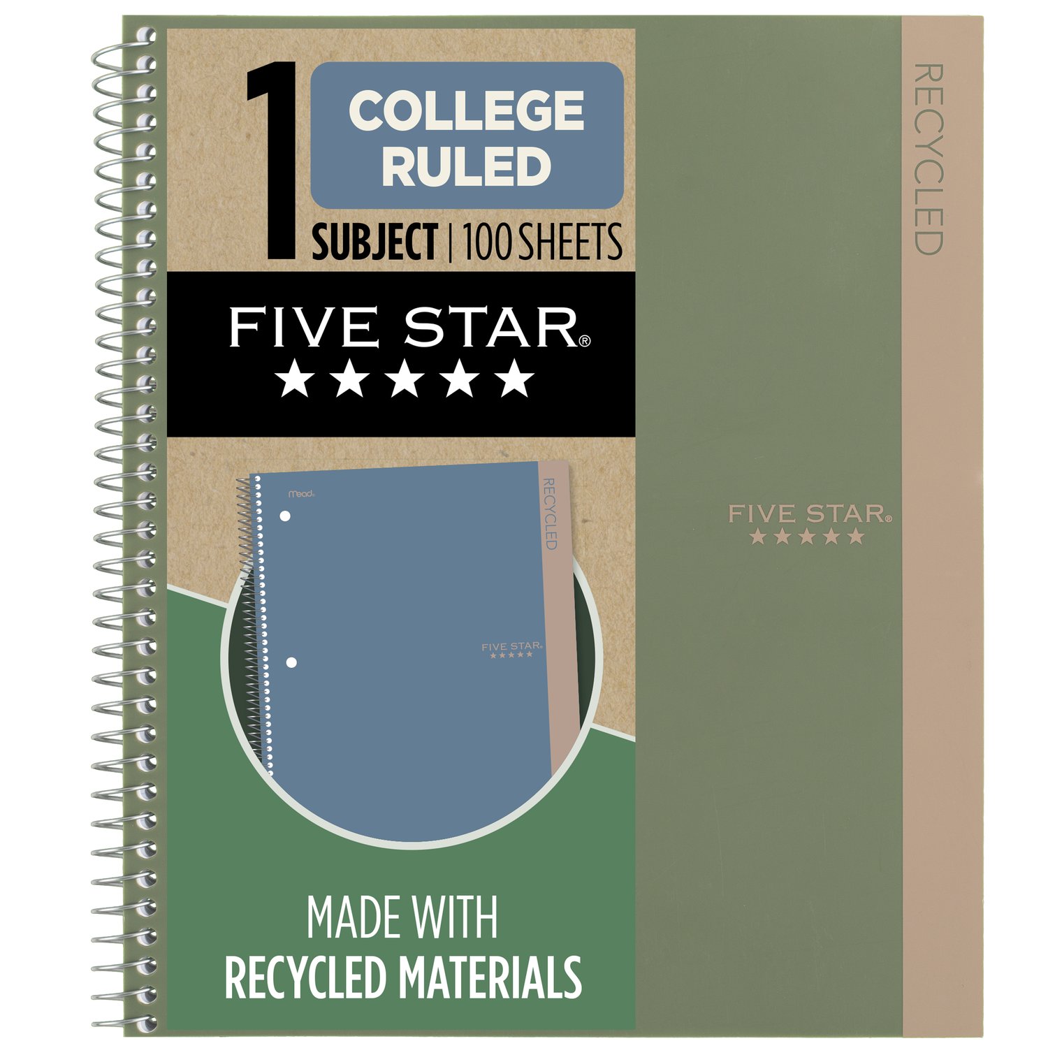 Five Star(R) Recycled 1 Subject Notebook, 100 count, College Ruled