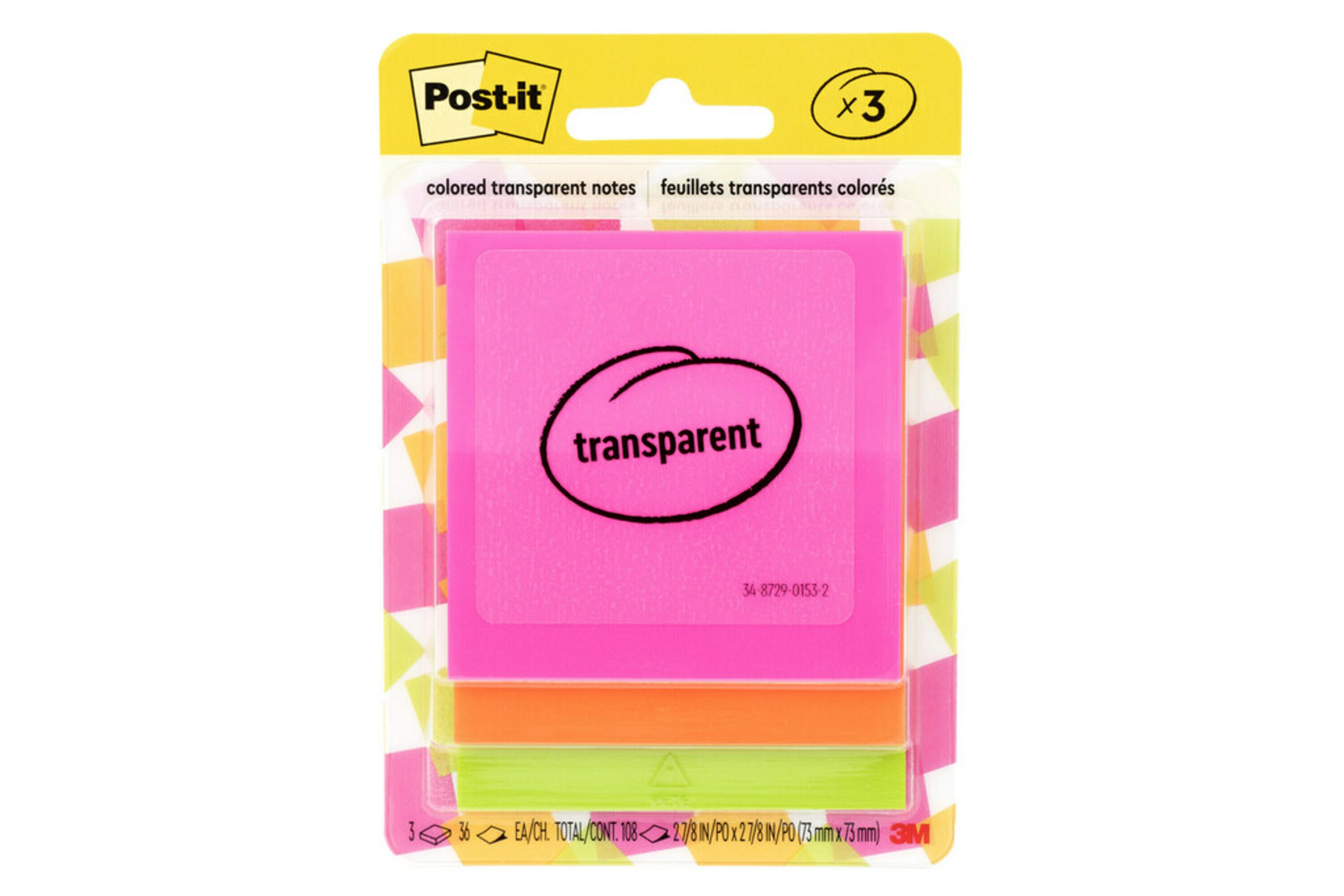 Post-it Transparent Neon Sticky Notes 3pk