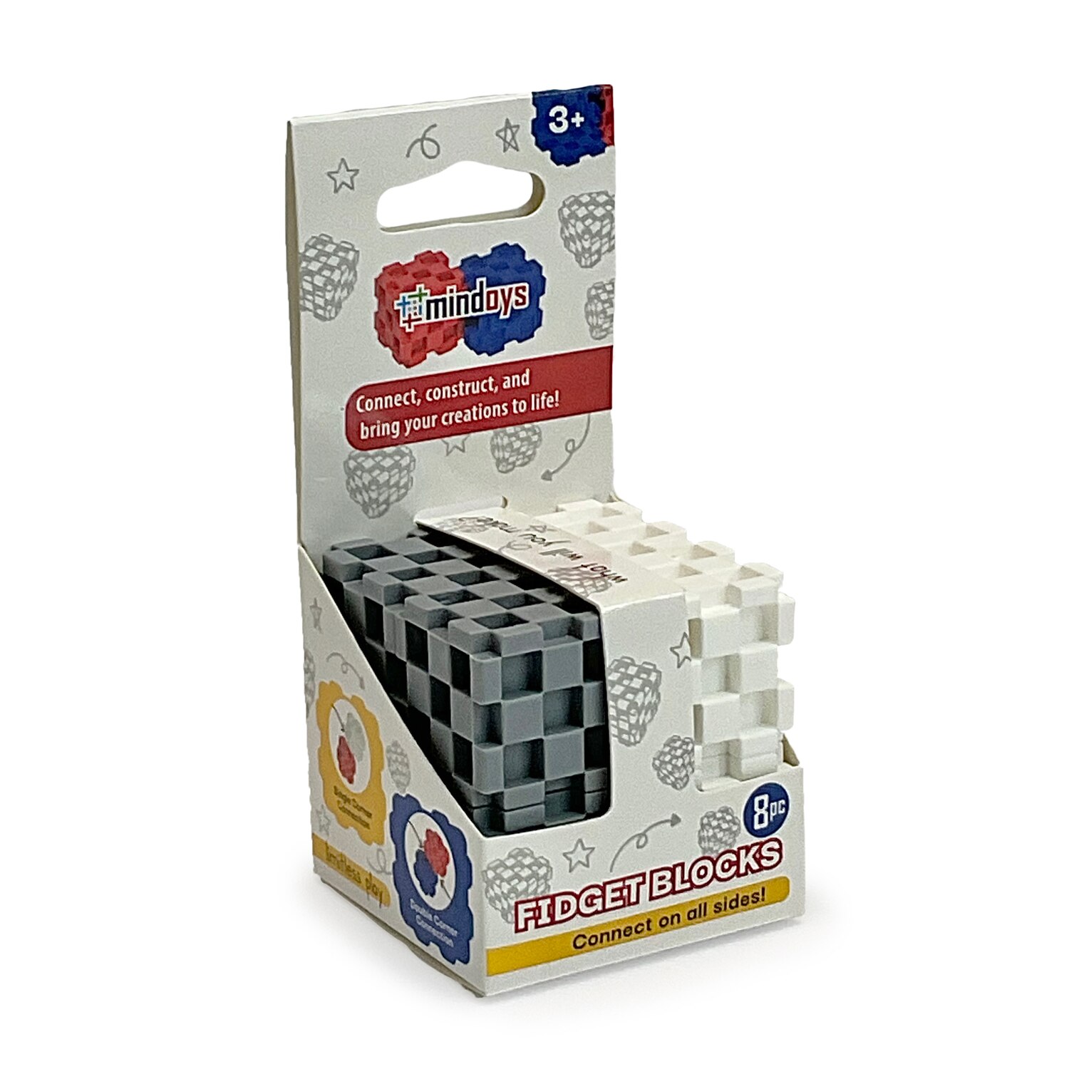 Mindoys Fidget Blocks - 3D Blocks that Connect on All Sides White/Gray