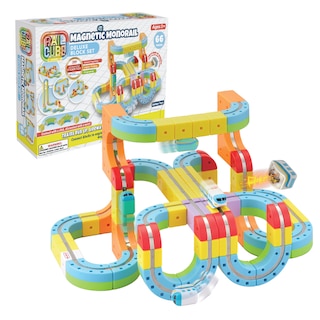RAIL CUBE Magnetic Monorail Deluxe Set 66-Piece Building Blocks System with 2 Rechargeable Trains