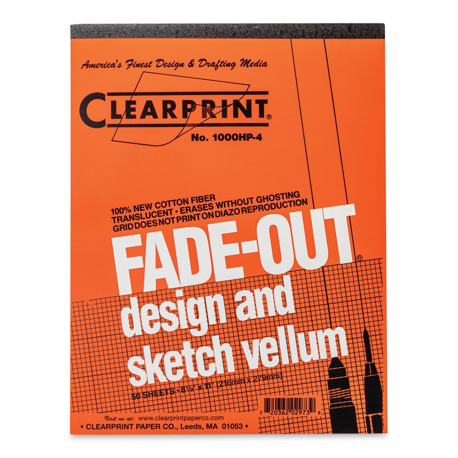 Clearprint Drafting and Design Fade-Out Vellum - 8 1/2" x 11" 4 x 4 Grid 50 Sheets