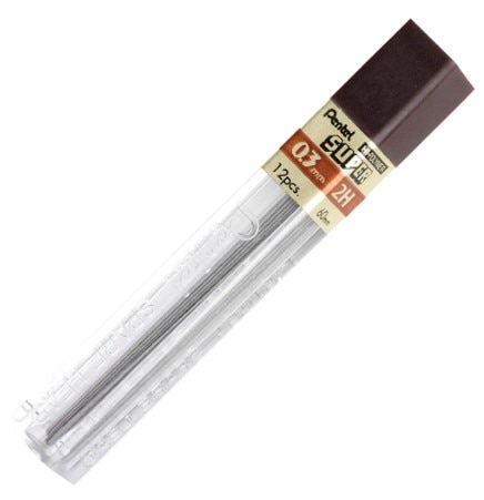 Pentel Super Hi-Polymer Lead Tube Refill, .3mm, 2H