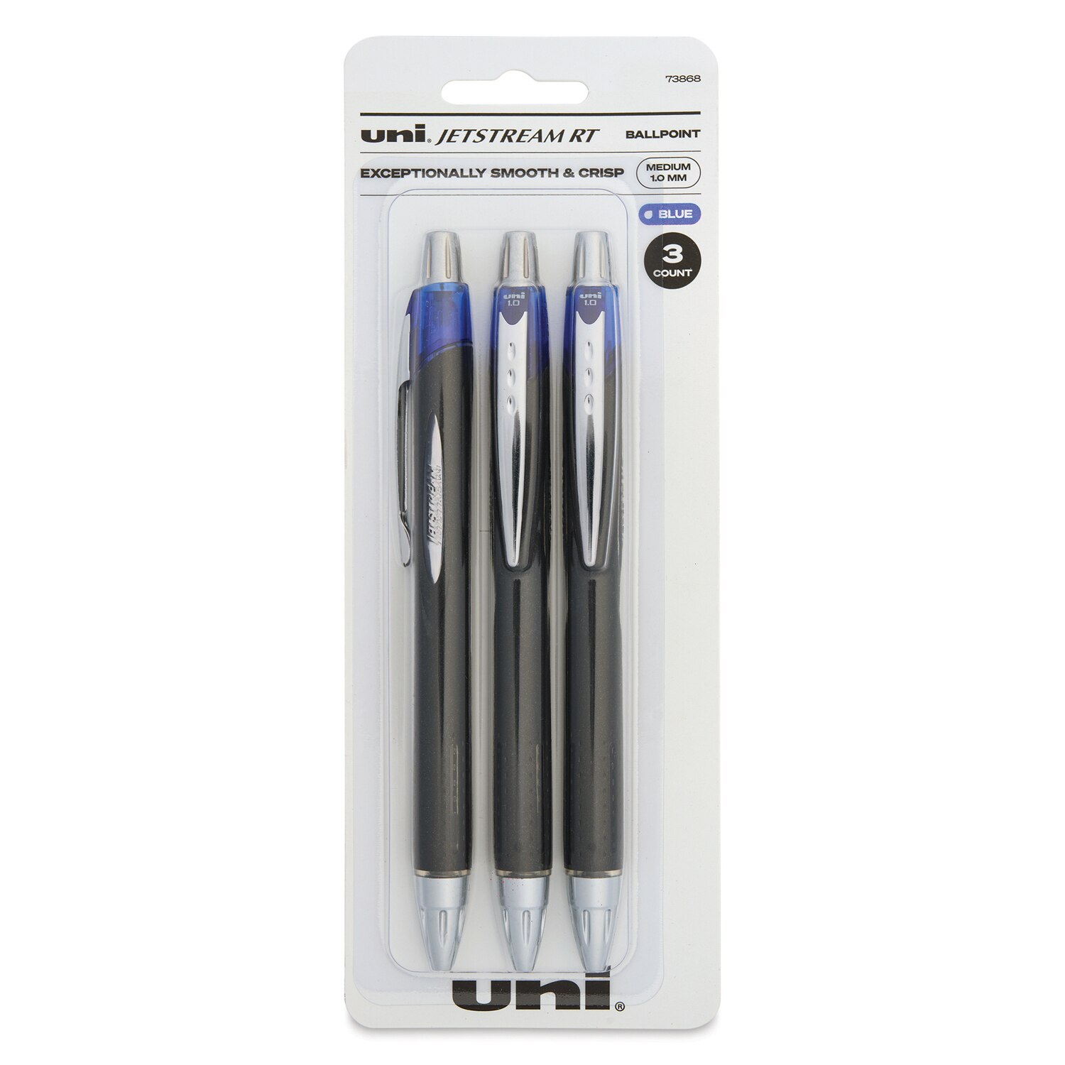 Uni- Ball Jetstream RT Retractable Ball point Pen- Blue 1mm pkg of 3