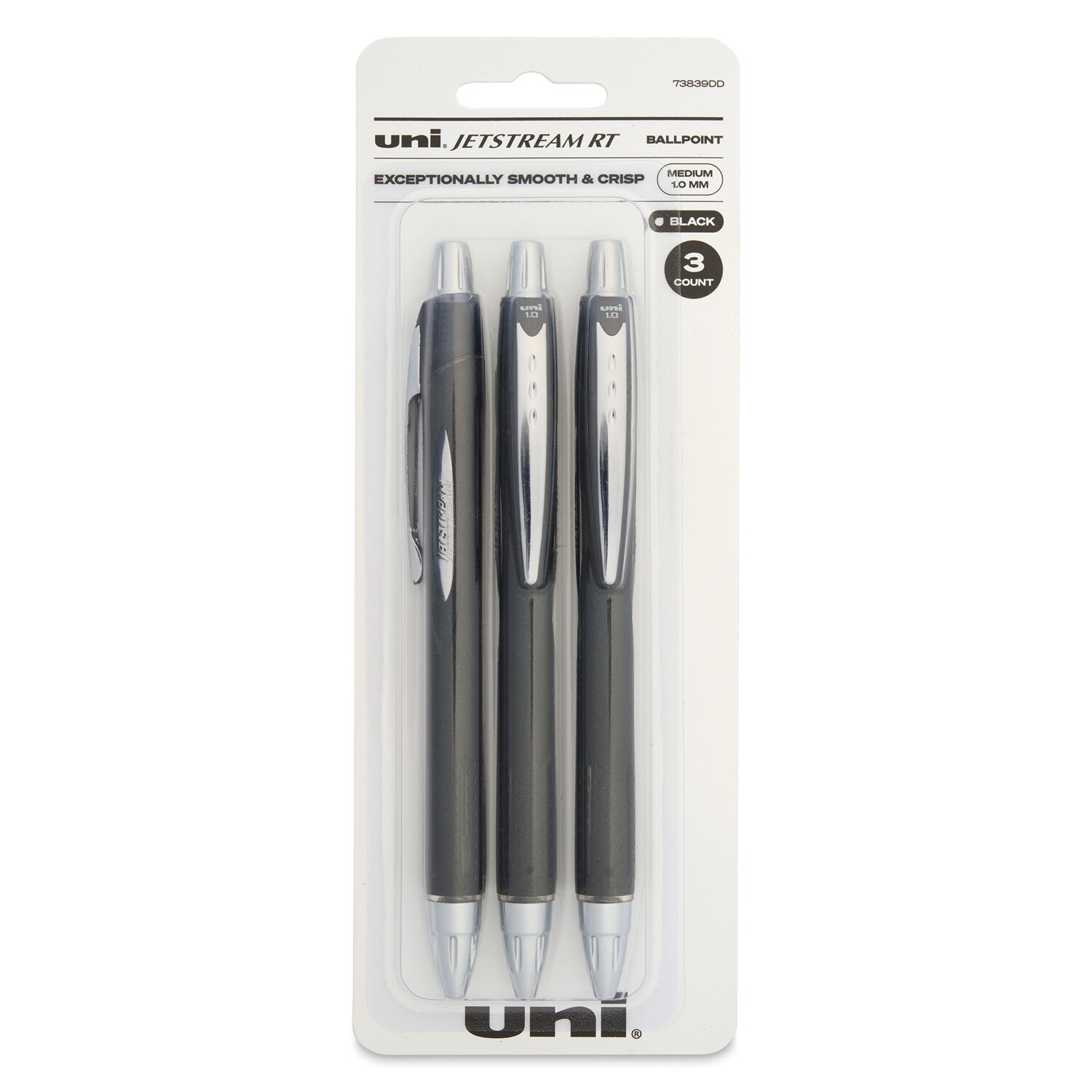 Uni Ball- Jetstream RT Retractable Ballpoint Pens- Black 1 mm Pkg of 3