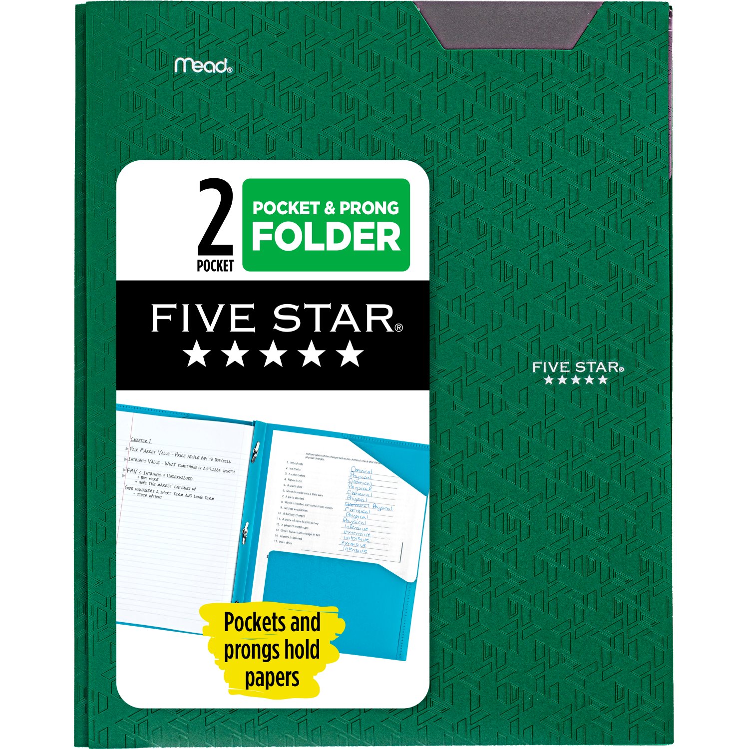 Five Star Stay-Put Pocket & Prong Folder Assorted Colors