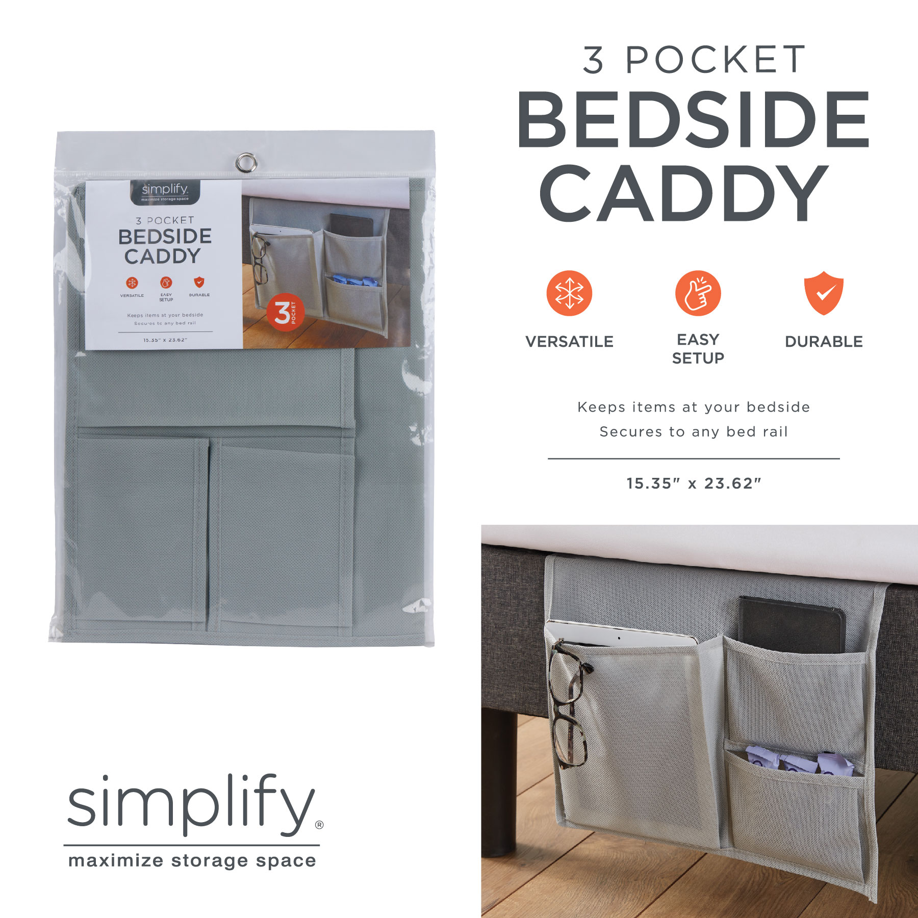 Simplify 3 Pocket Bedside Caddy