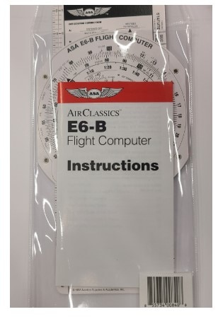 Economical E6B made from solid, heavyweight fiberboard. Solves time, speed, distance, altitude, true airspeed, and density altitude problems. Includes conversions, scales, wind component grid, crosswind chart, case, and instructions.