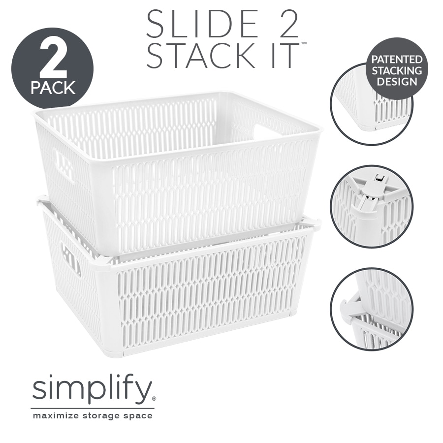 Simplify Slide 2 Stack It Storage Tote Baskets in White