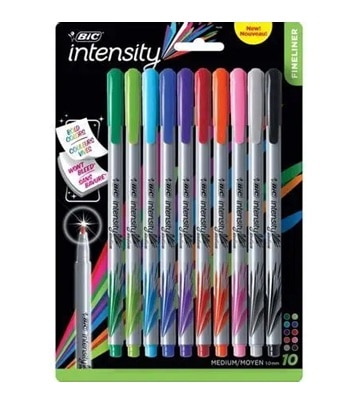 BIC Intensity Fineliner Marker Pens Medium Point 1.0mm Assorted Colors 10Pack