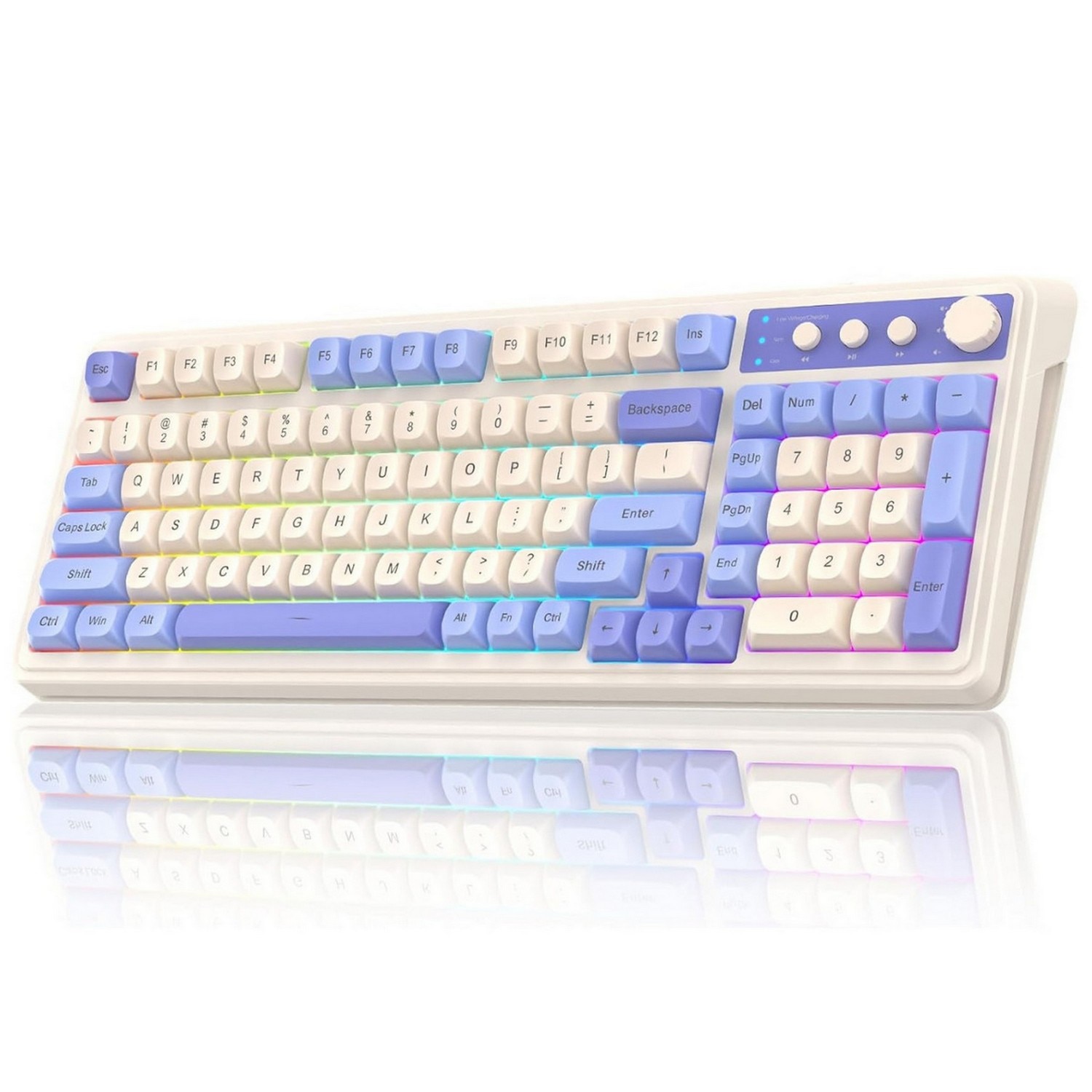 AULA S99 Wirelesss Gaming Membrane Keyboard- Tri-Mode BT5.0/2.4GHz/USB-C Creamy Switches-Num Pad-RGB Backlit- Media Knob-Custom Programable