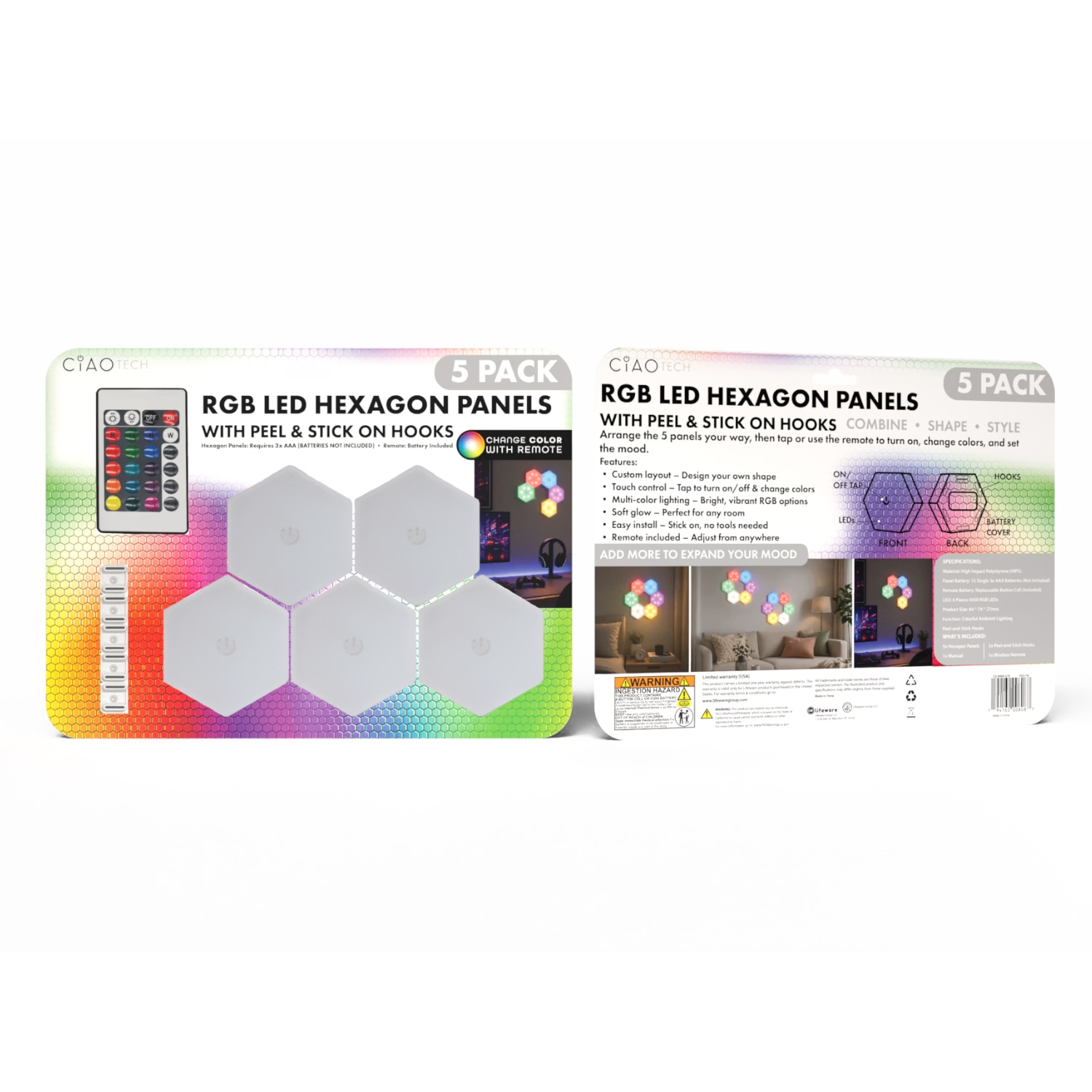 5 Pack Hexagon Lights With Remote