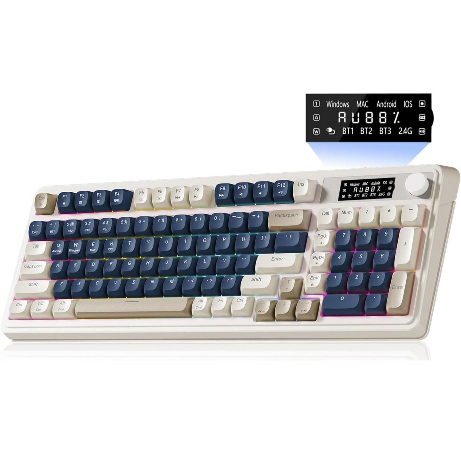 AULA S99 Pro Wireless Gaming Membrane Creamy Keyboard-Number Pad-Smart Screen-Tri-Mode Connect BT5.0/2.4G/USB-C-Media Knob-Custom RGB Backlit