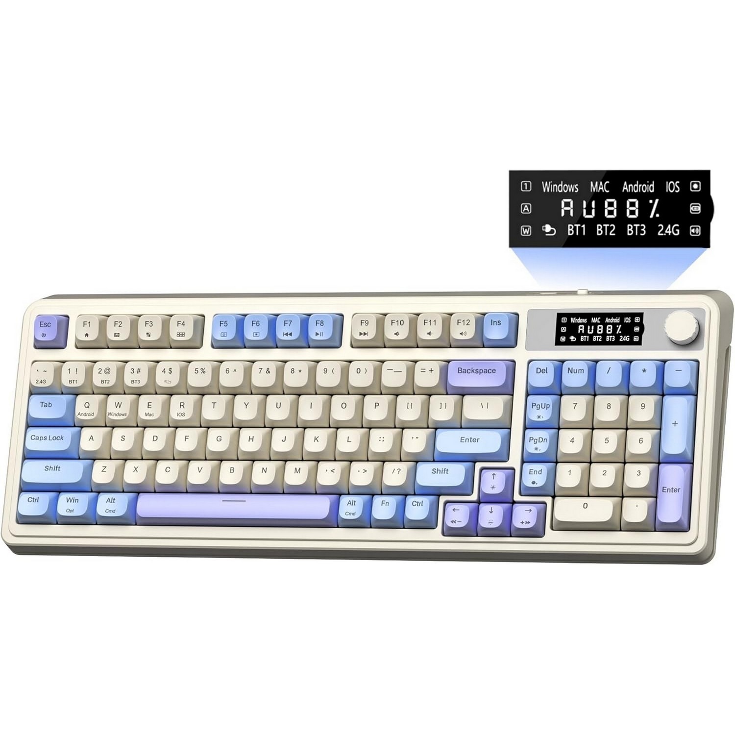 AULA S99 Pro Wireless Gaming Membrane Creamy Keyboard-Number Pad-Smart Screen-Tri-Mode Connect BT5.0/2.4G/USB-C-Media Knob-Custom RGB Backlit