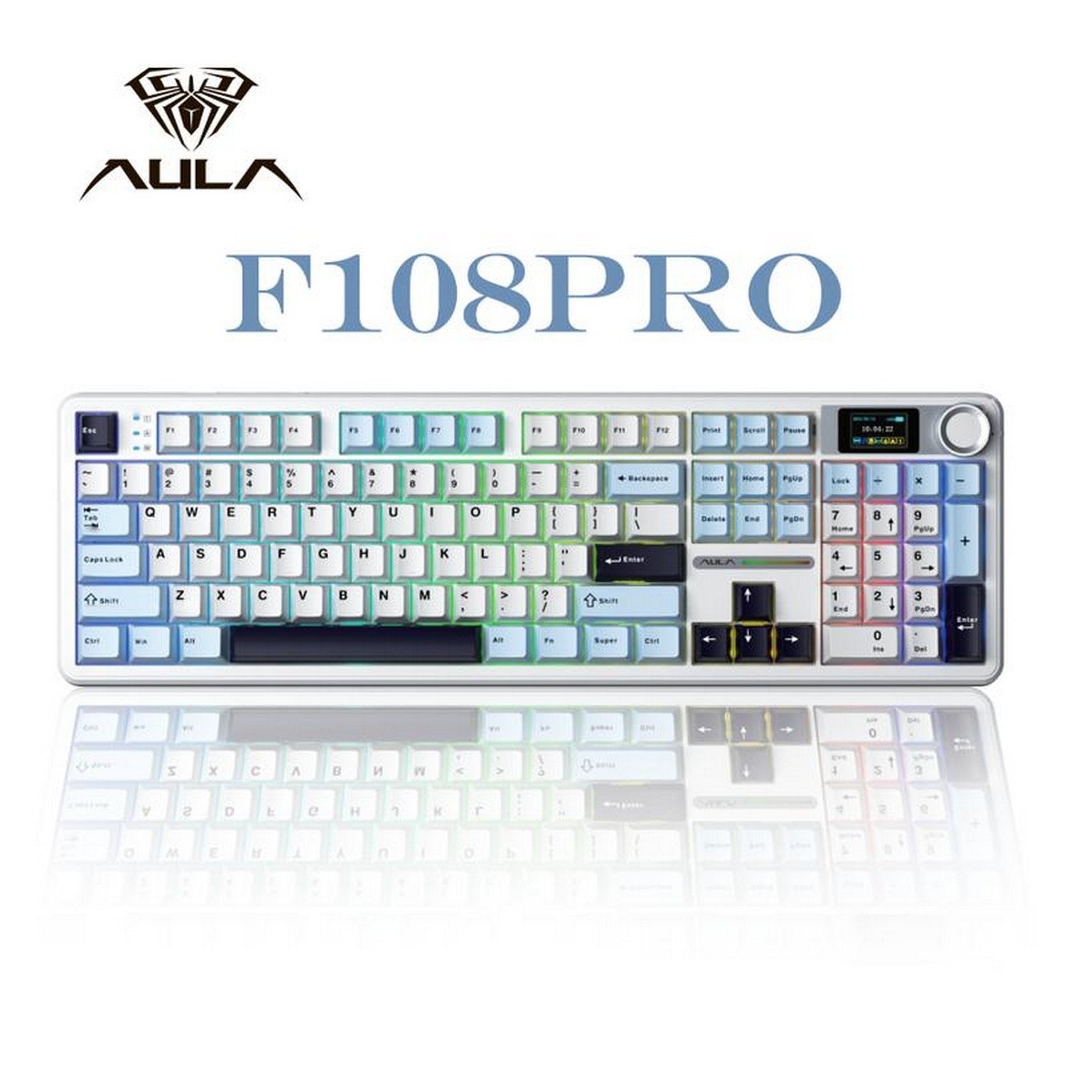AULA F108 Pro Wireless Mechanical Gaming Keyboard-Hot Swappable-RGB Backlit-Smart Screen-Knob-Num Pad- Tri-Mode Connect USB-C/BT5.0/2.4Gh