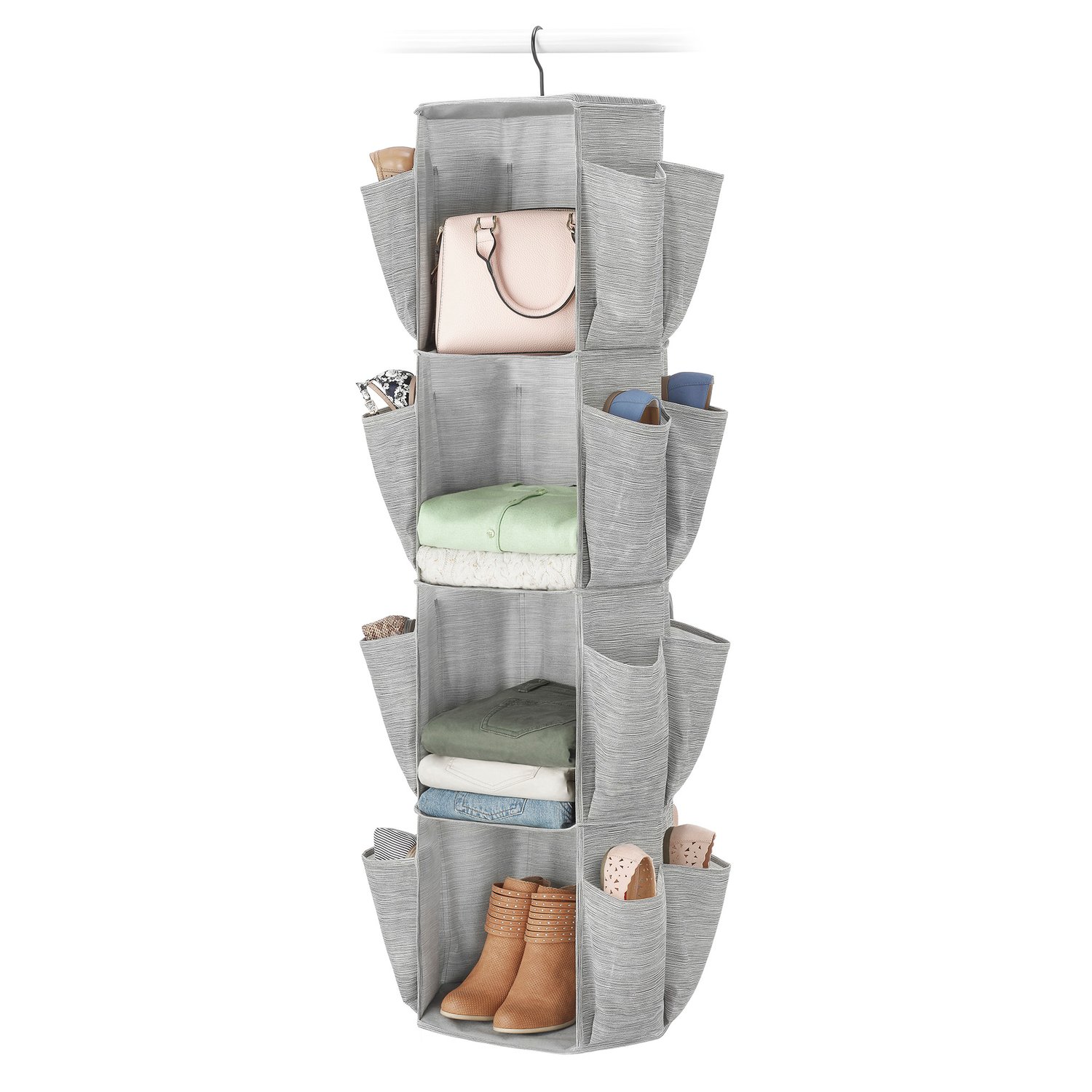 Rotating 5-Shelf Hanging Fabric Closet Organizer with 30 Pockets