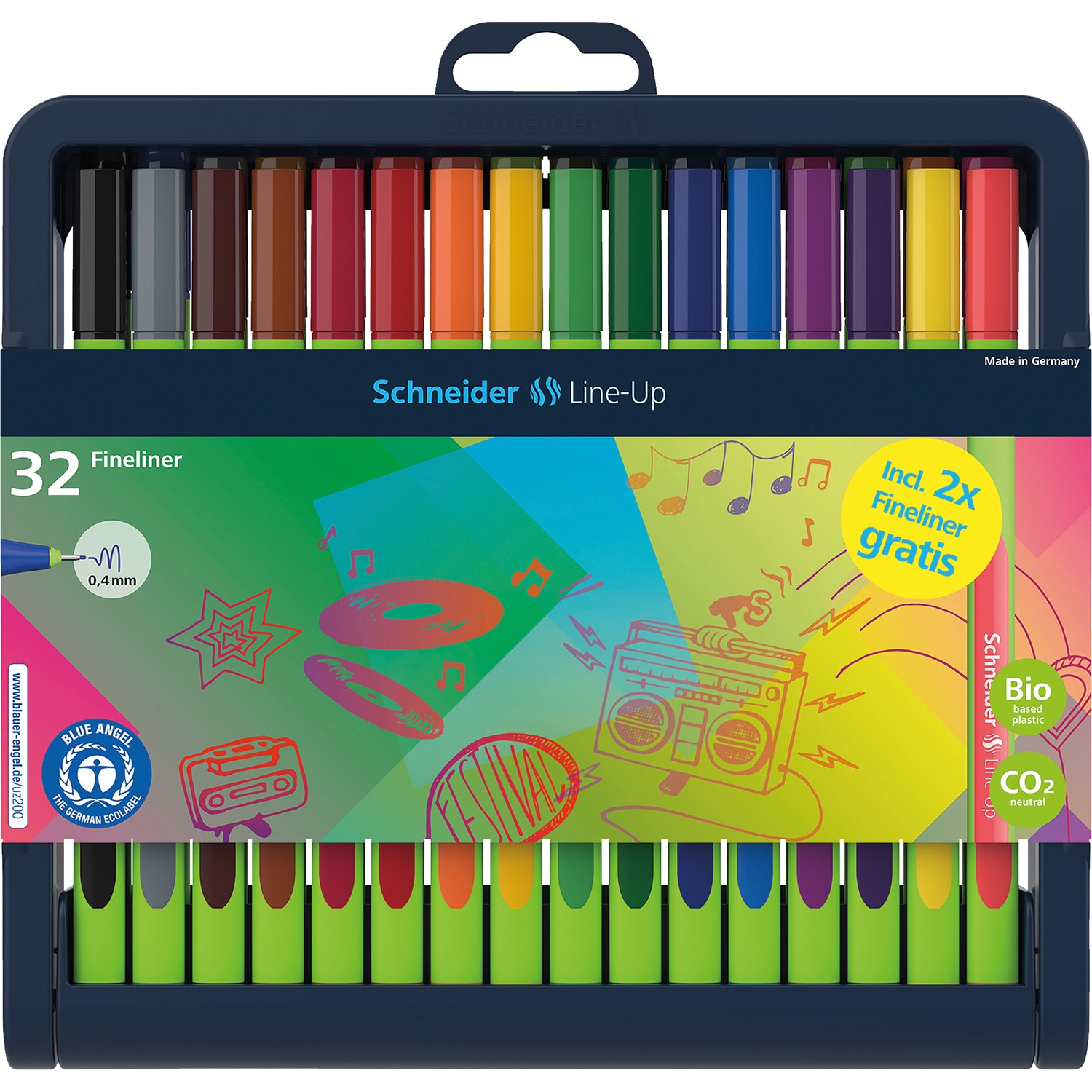 Line-Up Fineliners 0.4mm with Case stand 32 pieces