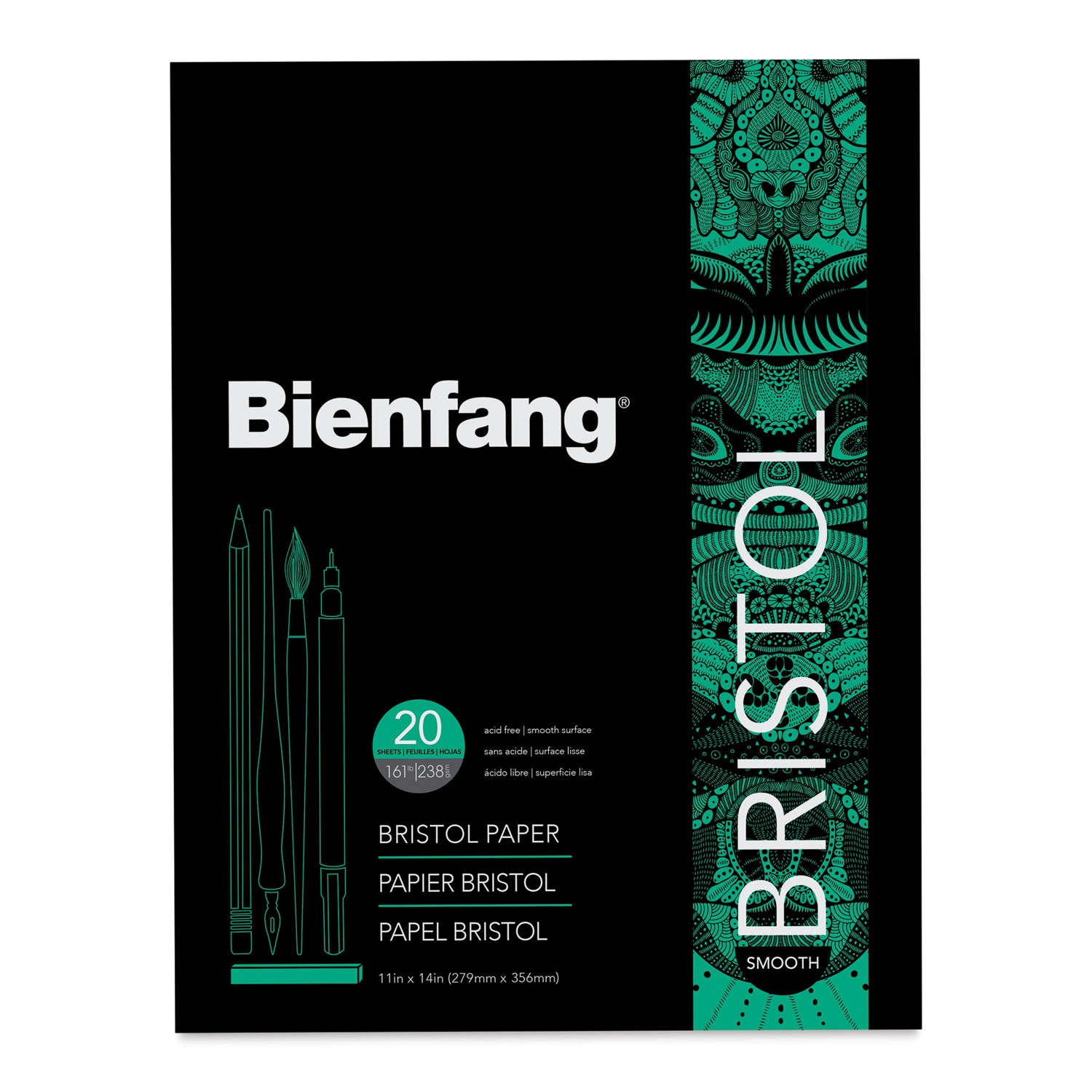 Bienfang 528P Bristol Board Drawing Paper Pad, 20 Sheets,  Smooth, 11" x 14"