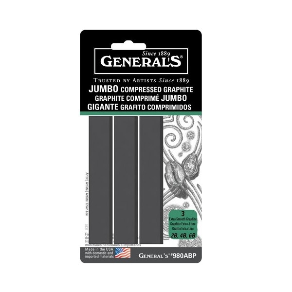 General Pencil Jumbo Compressed Graphite Stick Set, 3/Pkg.