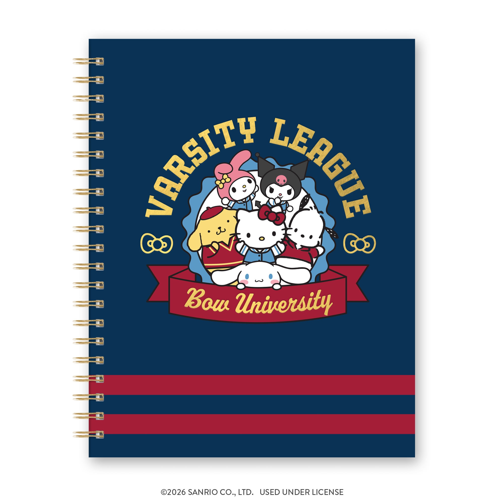 Studio Oh x Sanrio Hello Kitty and Friends Varsity XL Spiral Notebook with Pocket & Sticker Sheet