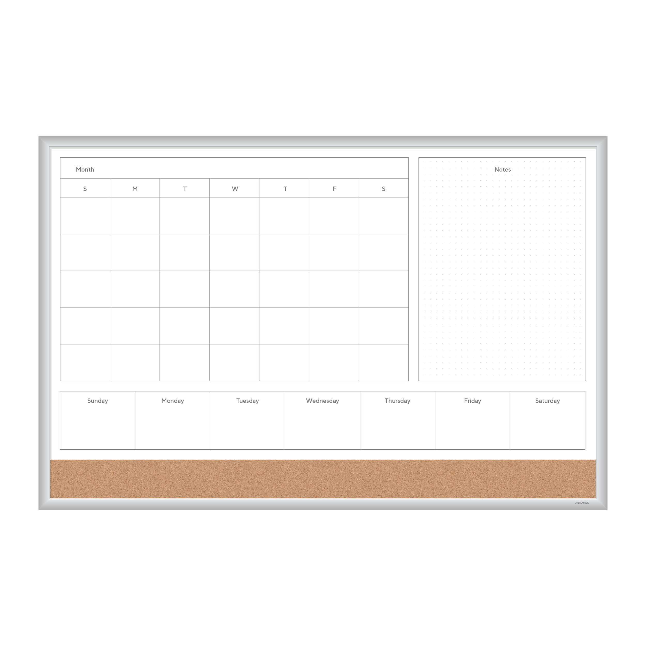 U Brands Magnetic Dry-Erase Board 4-in-1 Calendar Board 36"x24" Silver Aluminum Frame