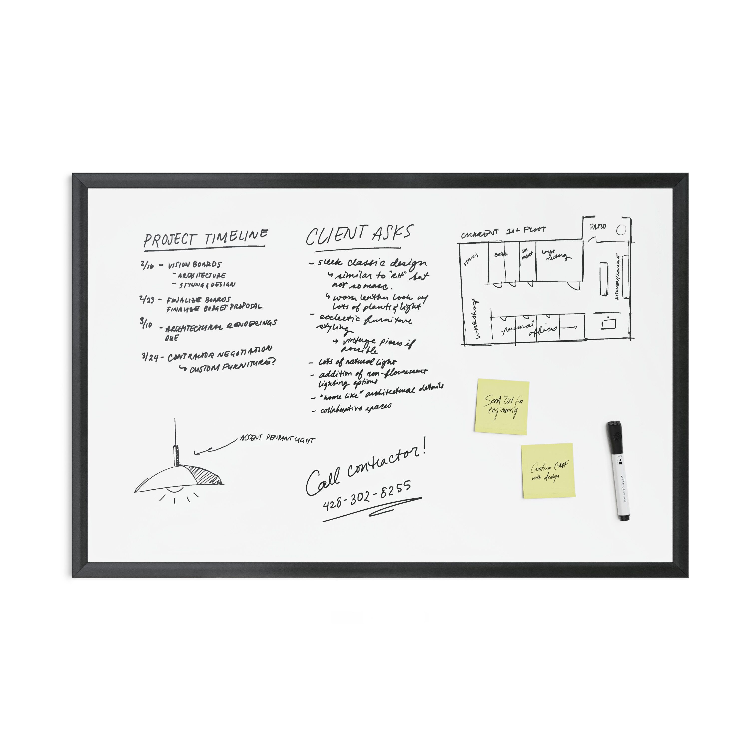 U Brands Magnetic Dry-Erase Board 36"x24" Black Wood Frame